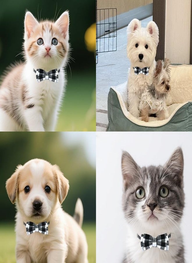 Sdopbinbin Dog Cat Collar Bowtie Breakaway Adjustable Cat Collar with Bow Tie for Cat Black and White Bow Tie Collar for Cats Dog with Bell Collar for Small Cats Dogs Checkered Collar Bow Tie for Puppy Kitten - Image 5